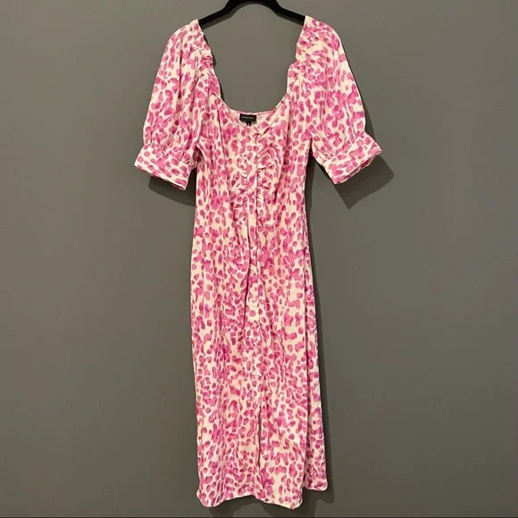 Who What Wear Linen Blend Leopard Midi Dress Size Small - Picture 3 of 13